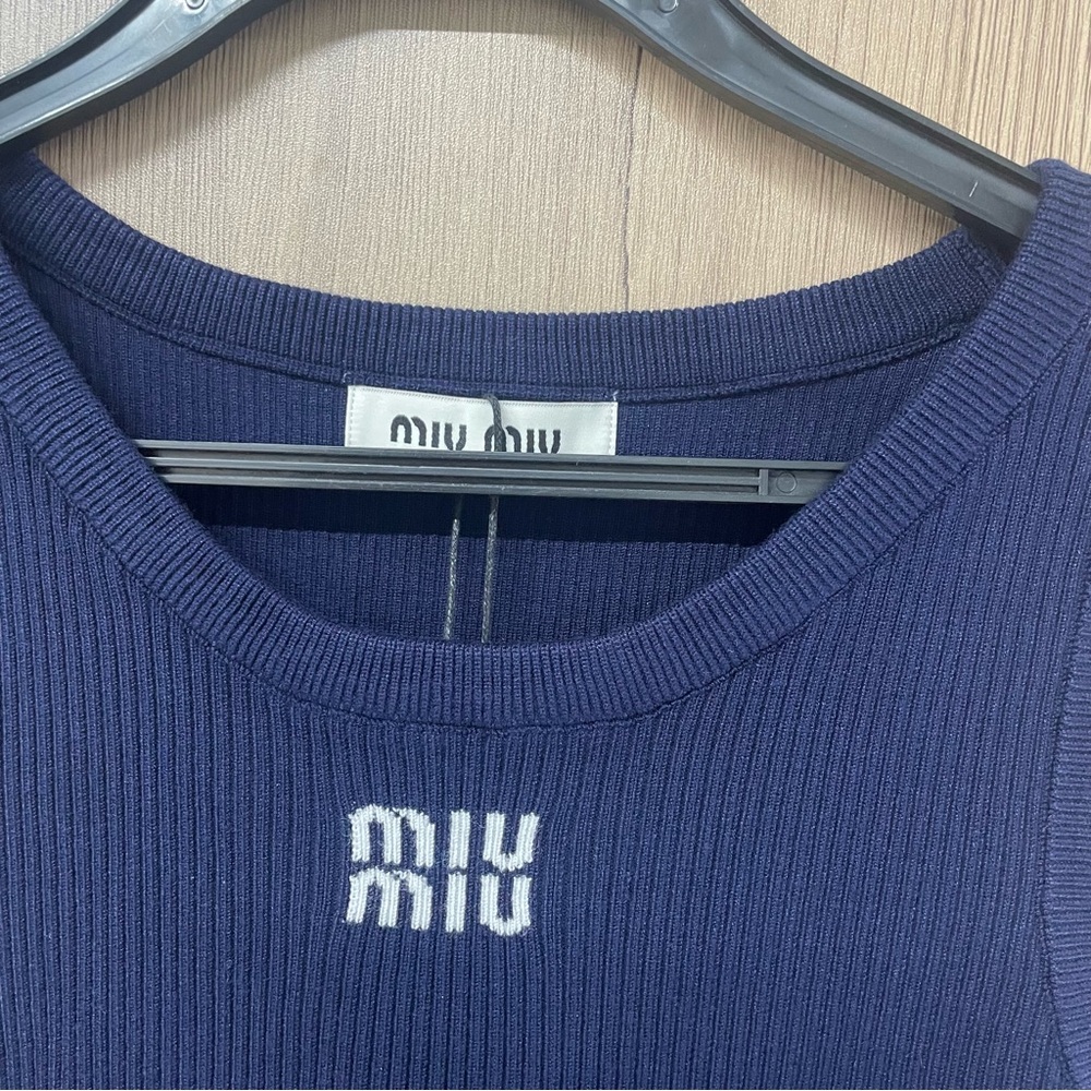 Miu Miu Navy Ribbed Tank Top - Picture 4 of 7